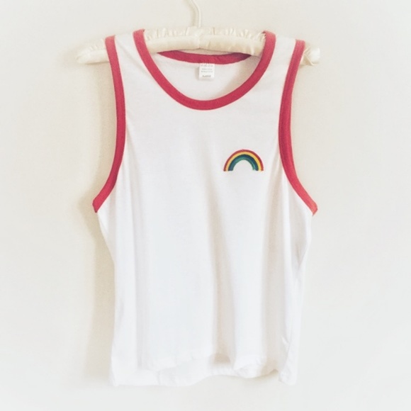 Boho Retro White Red Rainbow Tank Top NEW!! - Picture 2 of 4